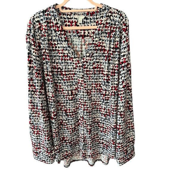 Cato Multicolor Print Long Sleeve V-Neck Tunic Top-Size 26/28 - Picture 1 of 3
